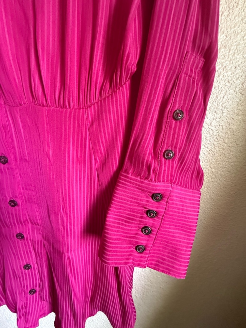 Free People Fuchsia Button-Front Mini Dress - Picture 4 of 7